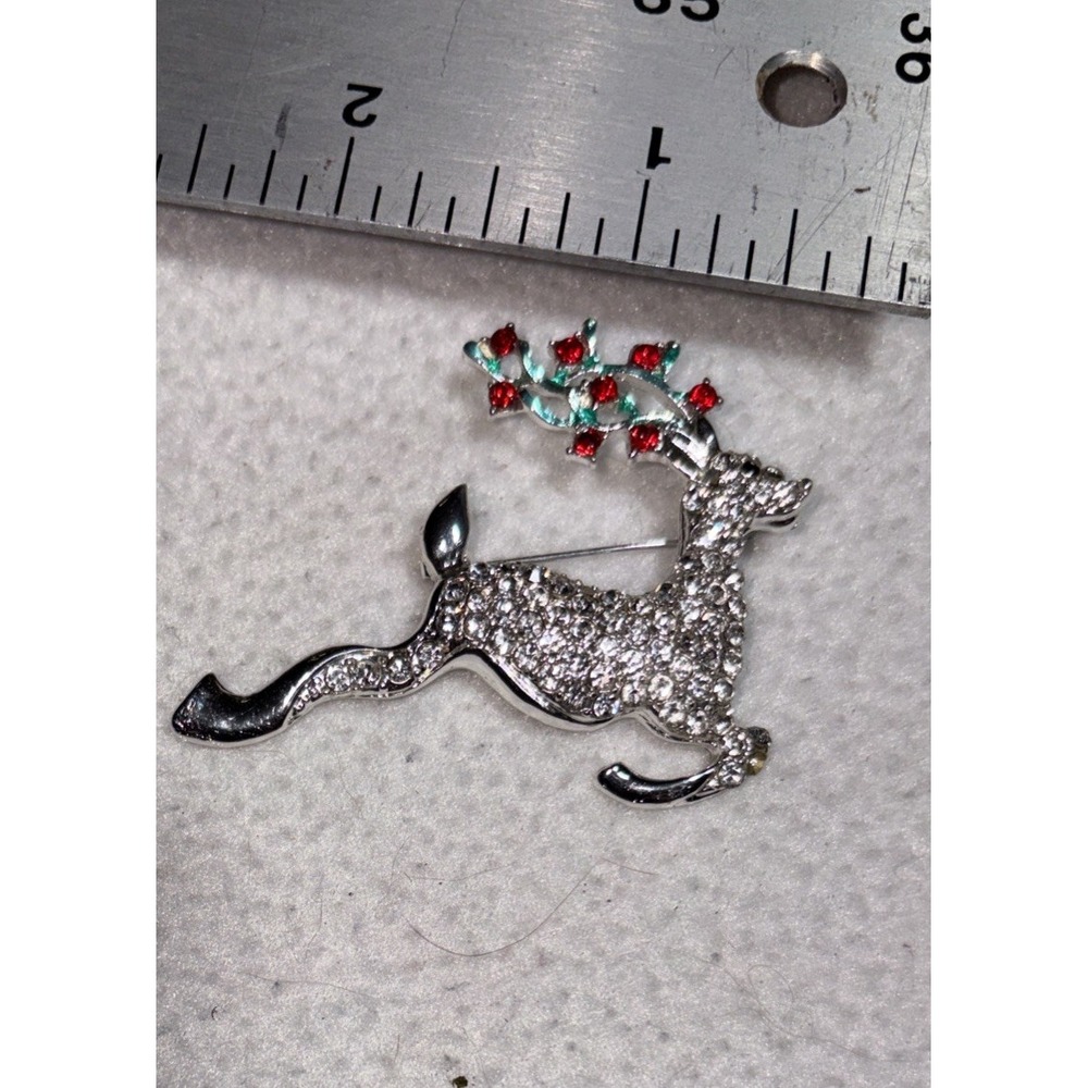 Leaping Reindeer Christmas Brooch / Pendant 2 " VTG Leaping Deer